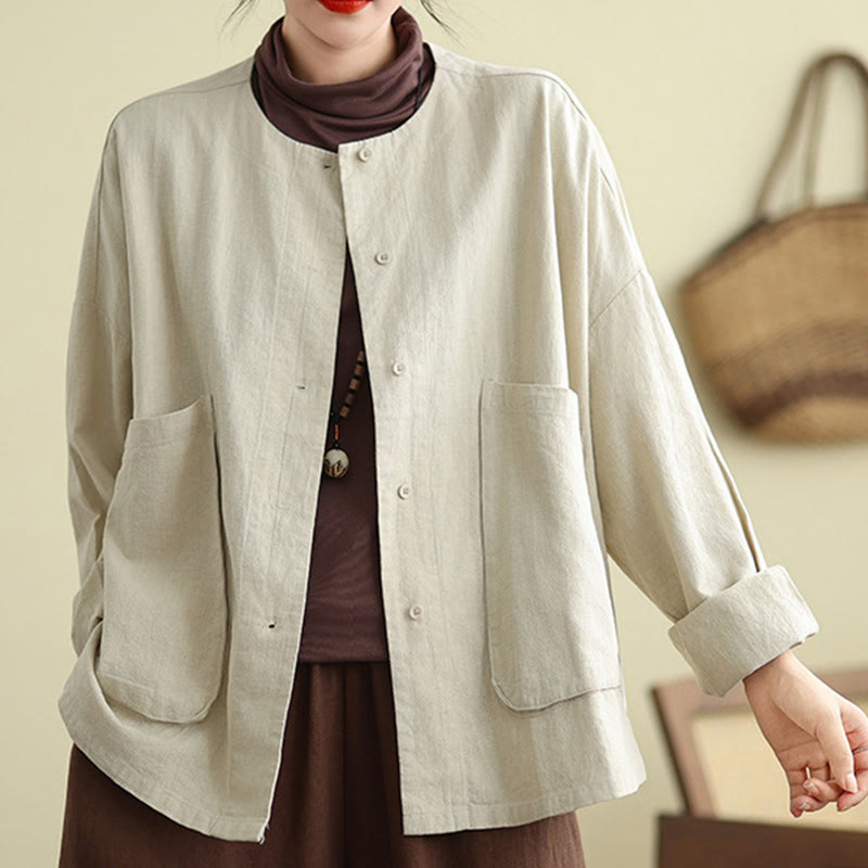Buddha Stonesレディース 長袖 クルーネック コットンジャケット ポケット付き - ベージュ - US14、 UK/AU18、 EU46 (2XL) - image 0