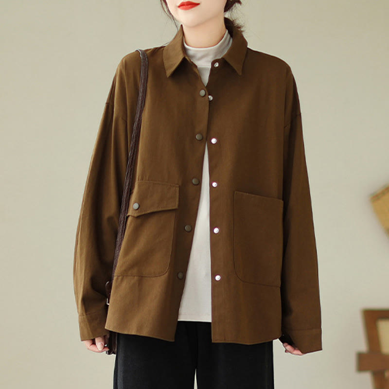 Buddha Stonesレディース 長袖 ボタン コットン ジャケット ポケット付き - サドルブラウン - US14、 UK/AU18、 EU46 (2XL) - image 0