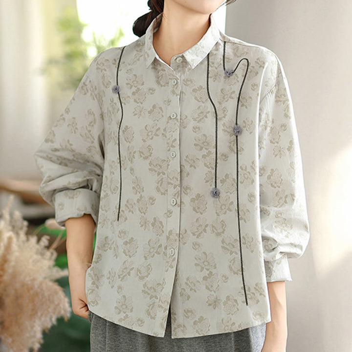 Buddha Stonesカジュアル 刺繍 花柄 レディース 長袖 ポリエステル シャツ - 甘露 - US8-10，UK/AU12-14，EU40-42 (2XL) - image 7