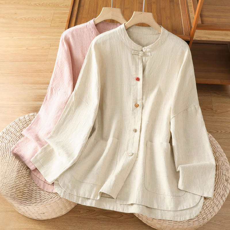 Buddha Stonesカジュアル フロッグボタン レディース 長袖 コットン ポリエステル シャツ ポケット付き - image 17
