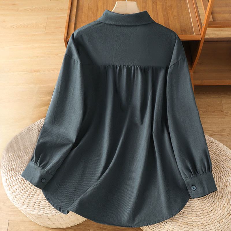 Buddha Stonesカジュアル レディース 長袖 スタンドカラー コットンシャツ ポケット付き - image 1