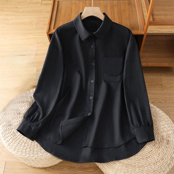 Buddha Stonesカジュアル レディース 長袖 スタンドカラー コットンシャツ ポケット付き - 黒 - US14、 UK/AU18、 EU46 (2XL) - image 9