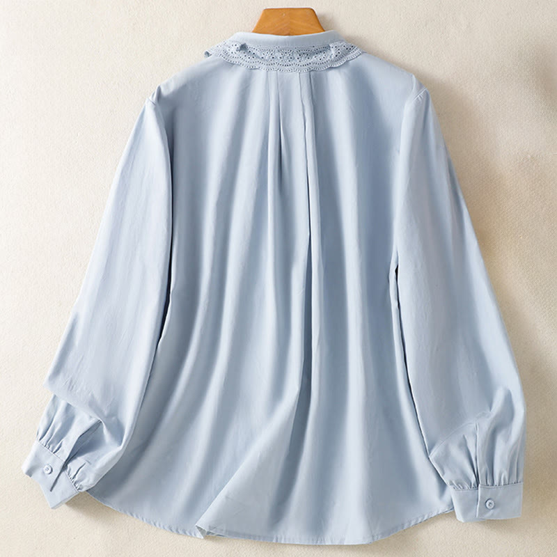 Buddha Stonesカジュアル レディース 長袖 レースラペル コットンシャツ - image 1