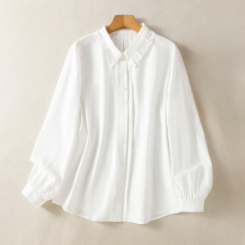 Buddha Stonesカジュアル レディース 長袖 レースラペル コットンシャツ - 白 - US12、 UK/AU16、 EU44 (2XL) - image 19