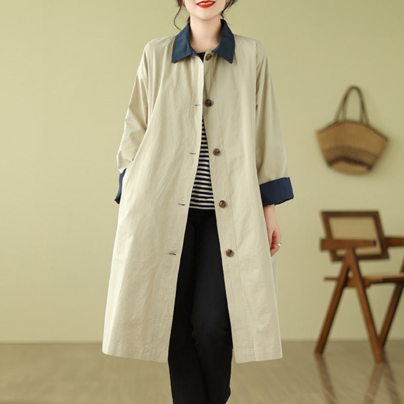 Buddha Stonesのスプライシングカラーボタンレディースコットンコート（ポケット付き） - ベージュ - US12、 UK/AU16、 EU44 (XL) - image 0
