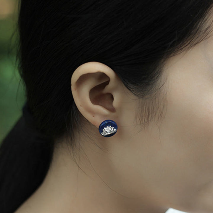 Buddha Stonesラズライト 925 スターリングシルバー 蓮の模様 悟りのイヤリング  - image 4