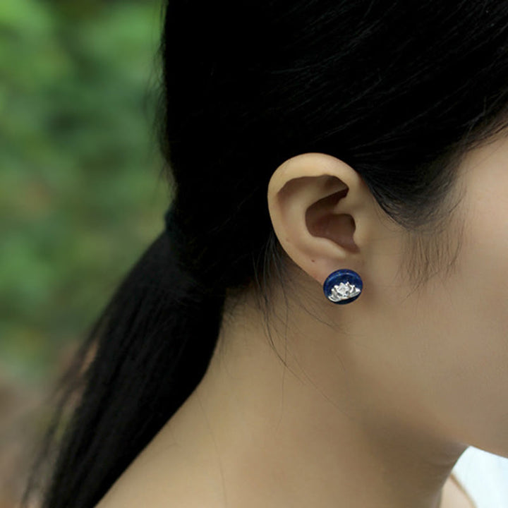 Buddha Stonesラズライト ラピスラズリ 925 スターリングシルバー 蓮の模様 悟りのイヤリング - image 11