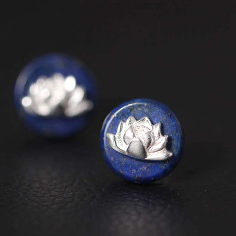 Buddha Stonesラズライト 925 スターリングシルバー 蓮の模様 悟りのイヤリング  - image 8
