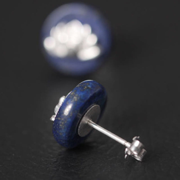 Buddha Stonesラズライト ラピスラズリ 925 スターリングシルバー 蓮の模様 悟りのイヤリング - image 3