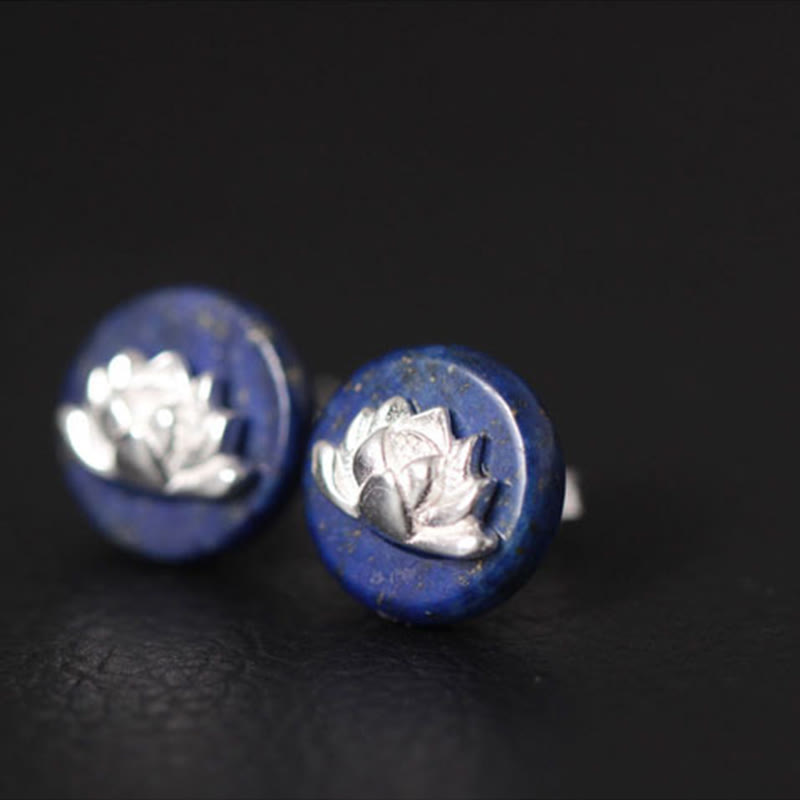 Buddha Stonesラズライト 925 スターリングシルバー 蓮の模様 悟りのイヤリング  - image 1