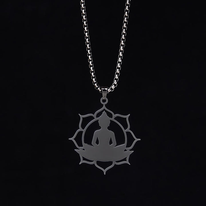 Buddha Stonesヴィンテージ 蓮仏座像デザイン ステンレススチール 悟りのネックレスペンダント - image 17