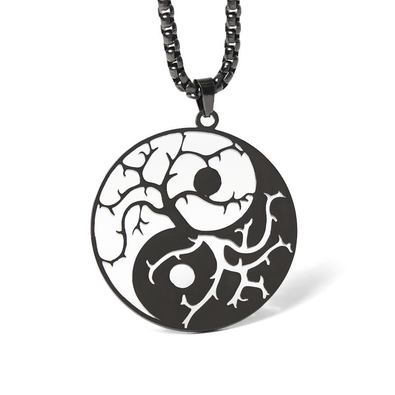 Buddha Stonesの枝と中空の陰陽デザインステンレススチールのバランスネックレスペンダント - 黒 - image 0