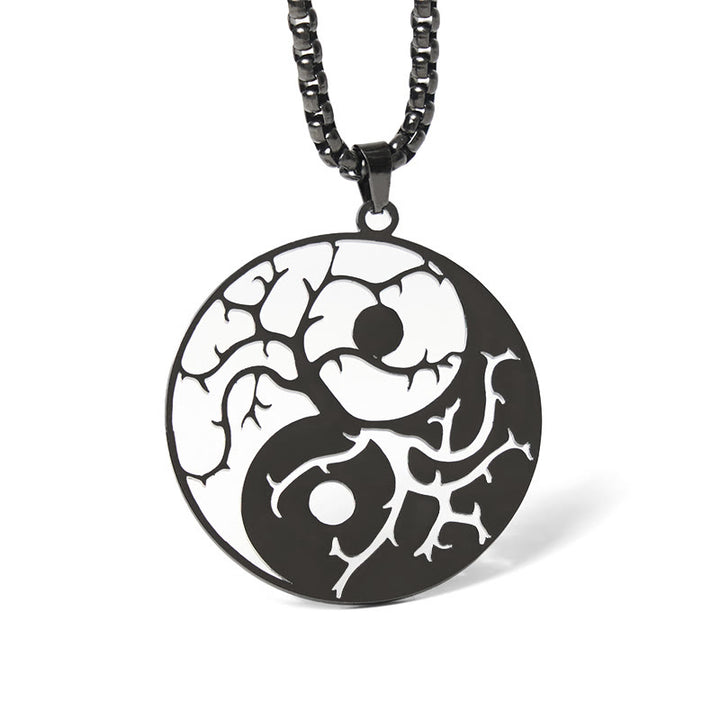 Buddha Stonesの枝と中空の陰陽デザインステンレススチールのバランスネックレスペンダント - 黒 - image 0