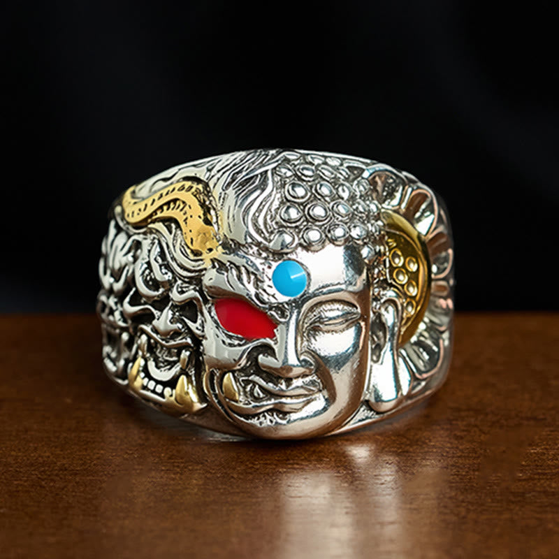 Buddha Stones半鬼 半仏 蓮 銅製 セレニティ 調節可能リング - US10（20mm） - image 0