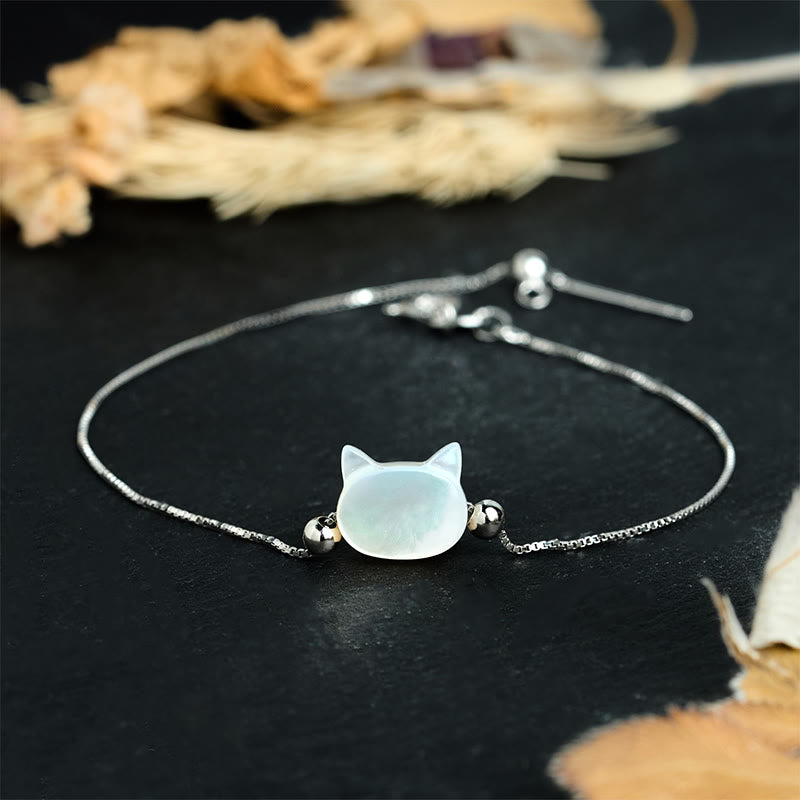 Buddha Stones 925スターリングシルバー シャコガイ ストーン キャットヘッド良縁祈願チェーンブレスレット - ホワイトシャコガイ - 17～22cm - image 8