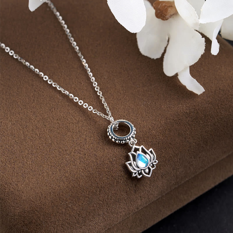 Buddha Stones925スターリングシルバー ロータスデザイン ムーンストーン ヒーリングネックレスペンダント - image 1