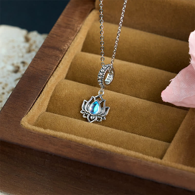 Buddha Stones925スターリングシルバー ロータスデザイン ムーンストーン ヒーリングネックレスペンダント - image 2