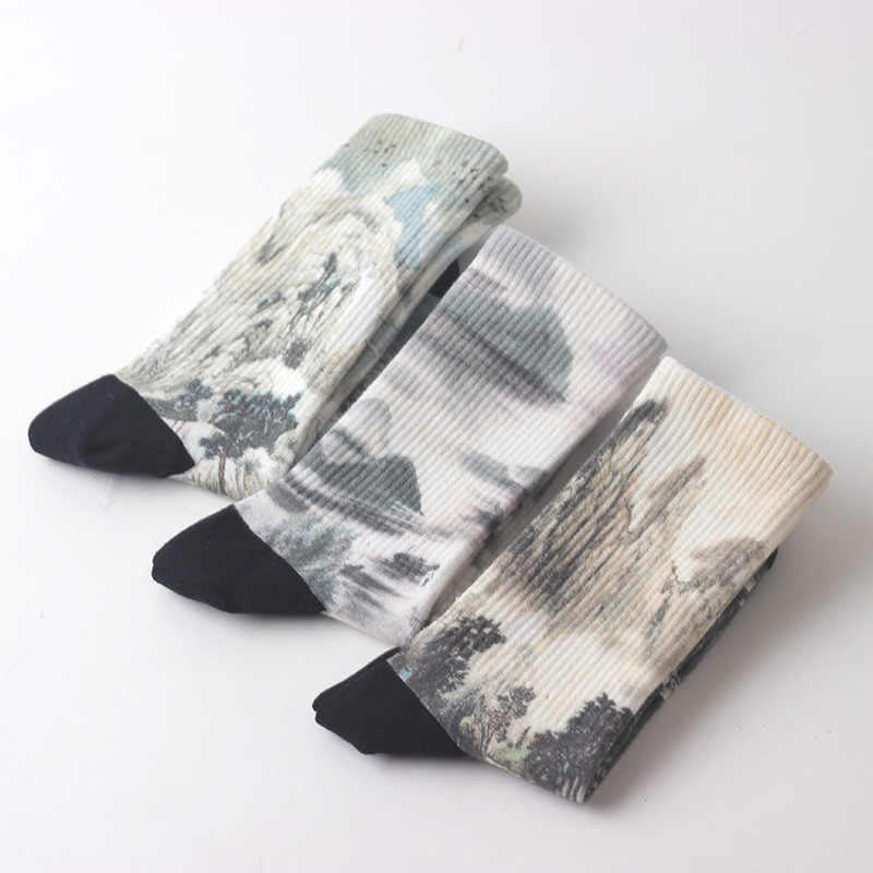 Buddha Stones中国水墨画 風景模様 マイクロクルーソックス 3足組 メンズ レディース ユニセックス - image 1