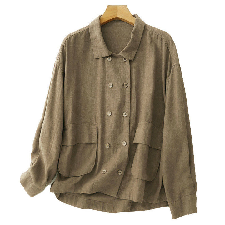 Buddha Stonesダブルブレストデザイン 長袖 レディース コットンジャケット ポケット付き - image 6