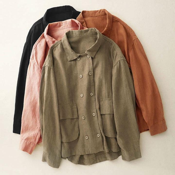 Buddha Stonesダブルブレストデザイン 長袖 レディース コットンジャケット ポケット付き - image 0