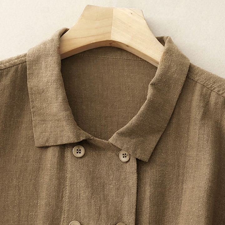 Buddha Stonesダブルブレストデザイン 長袖 レディース コットンジャケット ポケット付き - image 4