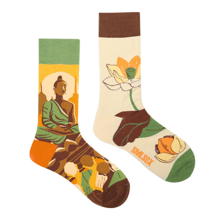 Buddha Stonesカジュアル 瞑想 ブッダ ロータス トンボ マイクロ クルー レディース ソックス - ベージュ - SM（米国サイズ5.5～11.5、 EUサイズ36～42、UK/AUサイズ3.5～9、アジアサイズ23～26.5cm） - image 0