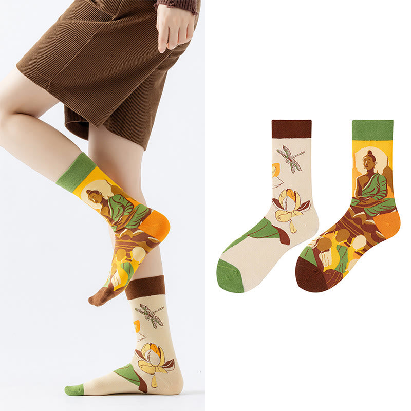 Buddha Stonesカジュアル 瞑想 ブッダ ロータス トンボ マイクロ クルー レディース ソックス - image 4
