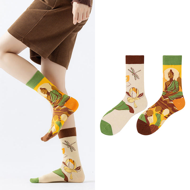 Buddha Stonesカジュアル 瞑想 ブッダ ロータス トンボ マイクロ クルー レディース ソックス - image 4