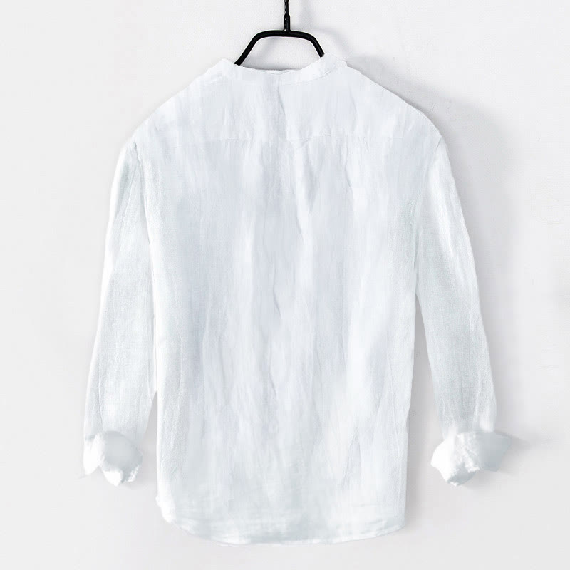 Buddha Stones 無地 半袖 綿麻シャツ メンズ プルオーバー カジュアル 夏用 - image 28