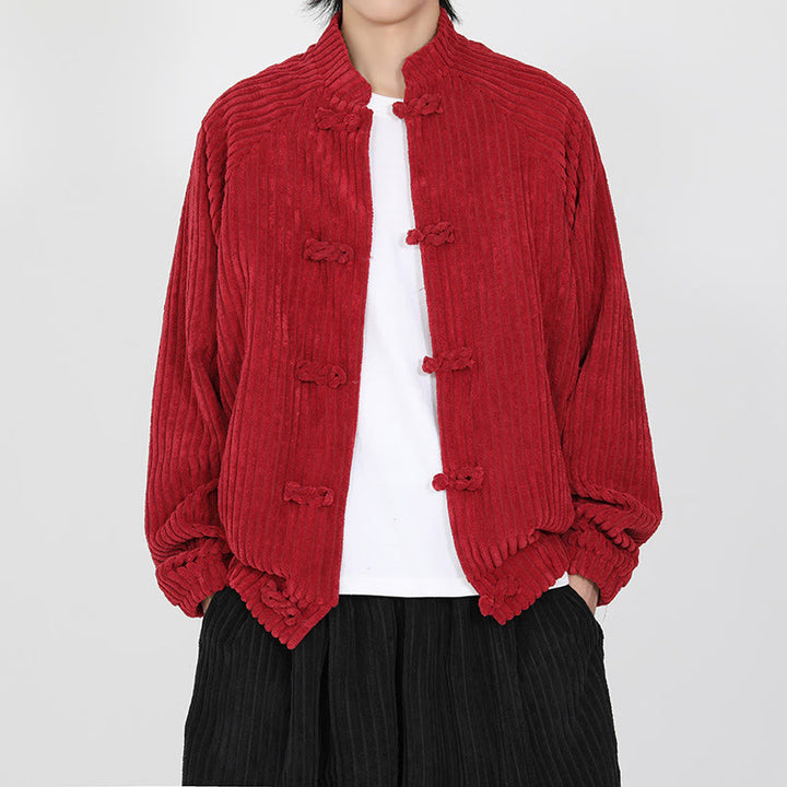 Buddha Stonesメンズ チャイニーズプレーンフロッグボタン 長袖 コットンコーデュロイジャケット ポケット付き - クリムゾン - US/UK/AU46、 EU56 (5XL) - image 7