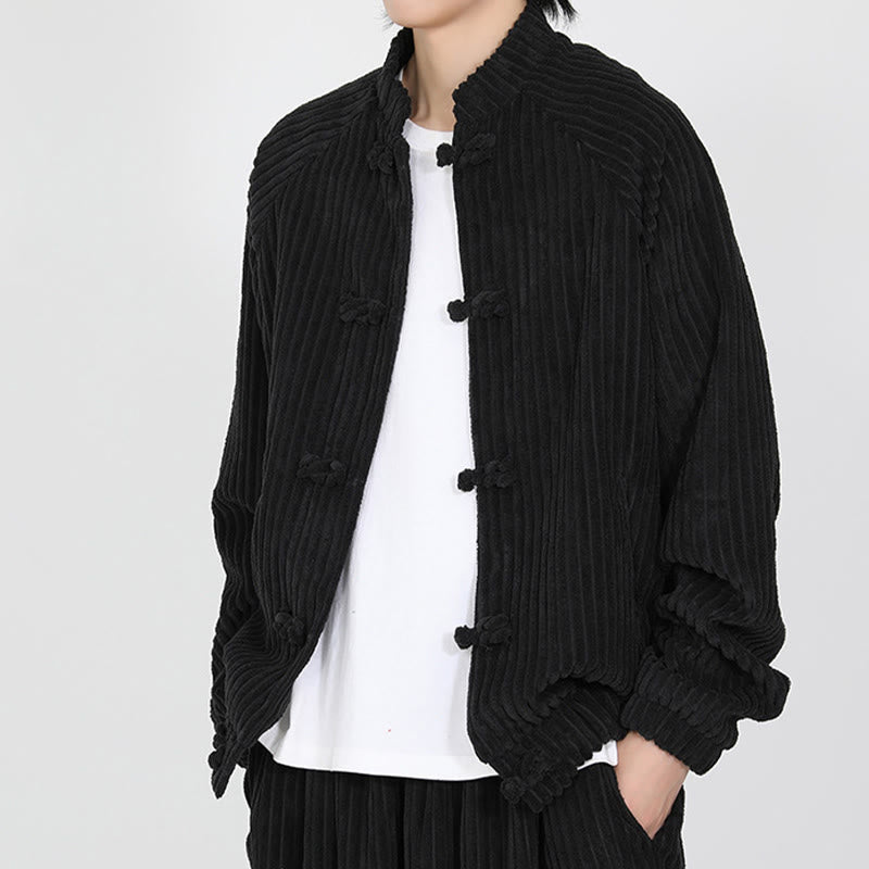 Buddha Stonesメンズ チャイニーズプレーンフロッグボタン 長袖 コットンコーデュロイジャケット ポケット付き - image 2