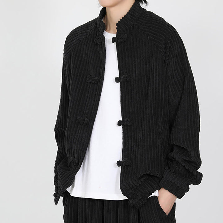Buddha Stonesメンズ チャイニーズプレーンフロッグボタン 長袖 コットンコーデュロイジャケット ポケット付き - image 2