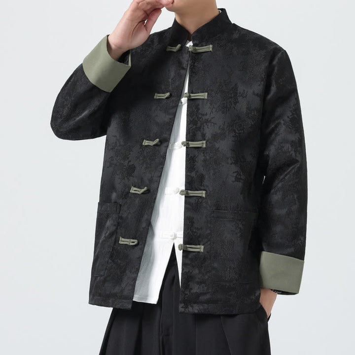 Buddha Stonesジャカード フロッグボタン 長袖 メンズ コットンジャケット タンスーツ ポケット付き - image 3