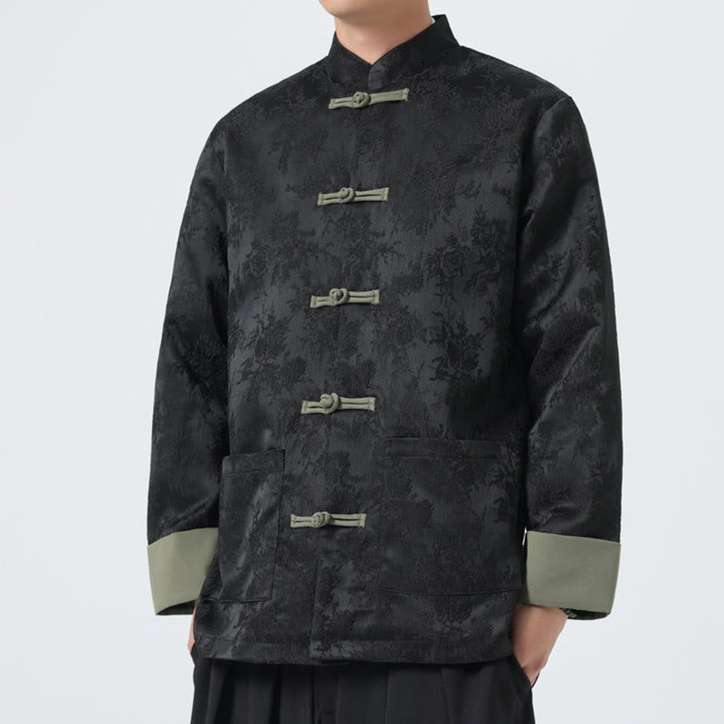 Buddha Stonesジャカード フロッグボタン 長袖 メンズ コットンジャケット タンスーツ ポケット付き - image 1