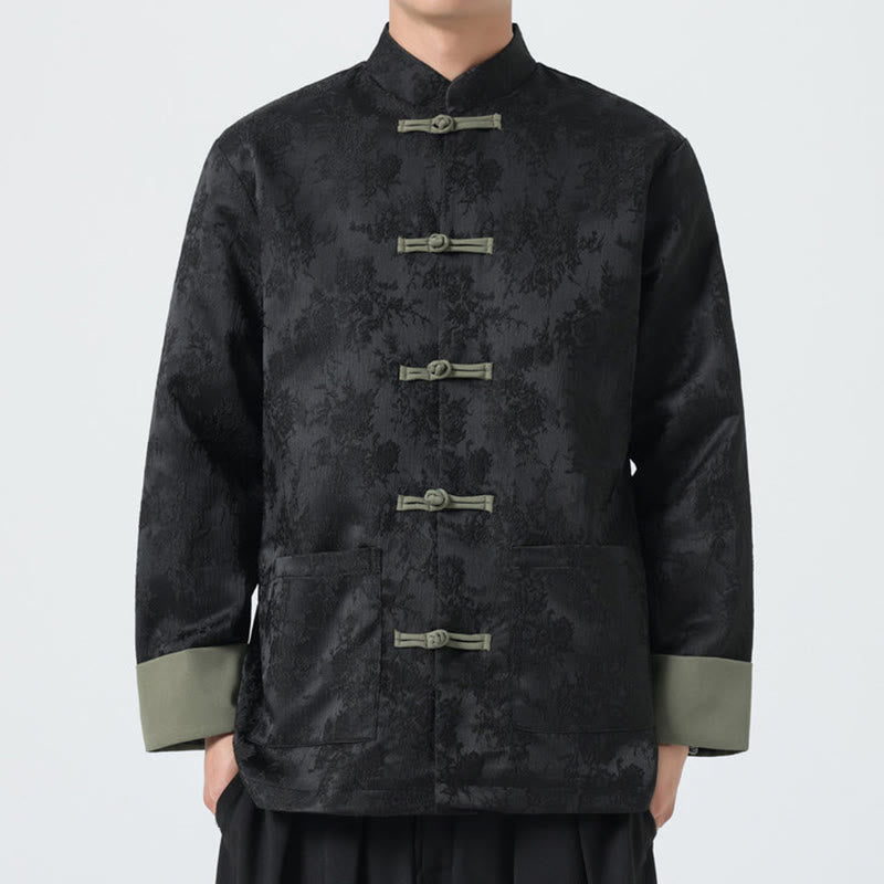 Buddha Stonesジャカード フロッグボタン 長袖 メンズ コットンジャケット タンスーツ ポケット付き - 黒 - US/UK/AU46、 EU56 (5XL) - image 0