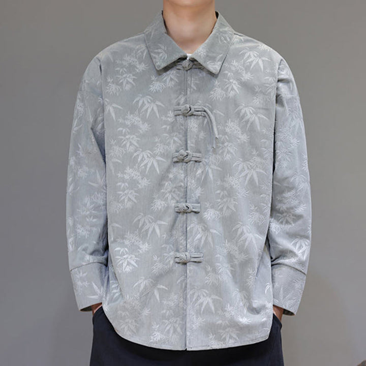 Buddha Stonesジャカードの葉柄カエルボタン長袖メンズコットンタンスーツジャケット - image 10