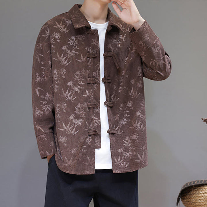 Buddha Stonesジャカードの葉柄カエルボタン長袖メンズコットンタンスーツジャケット - image 32