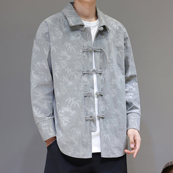 Buddha Stonesジャカードの葉柄カエルボタン長袖メンズコットンタンスーツジャケット - image 14