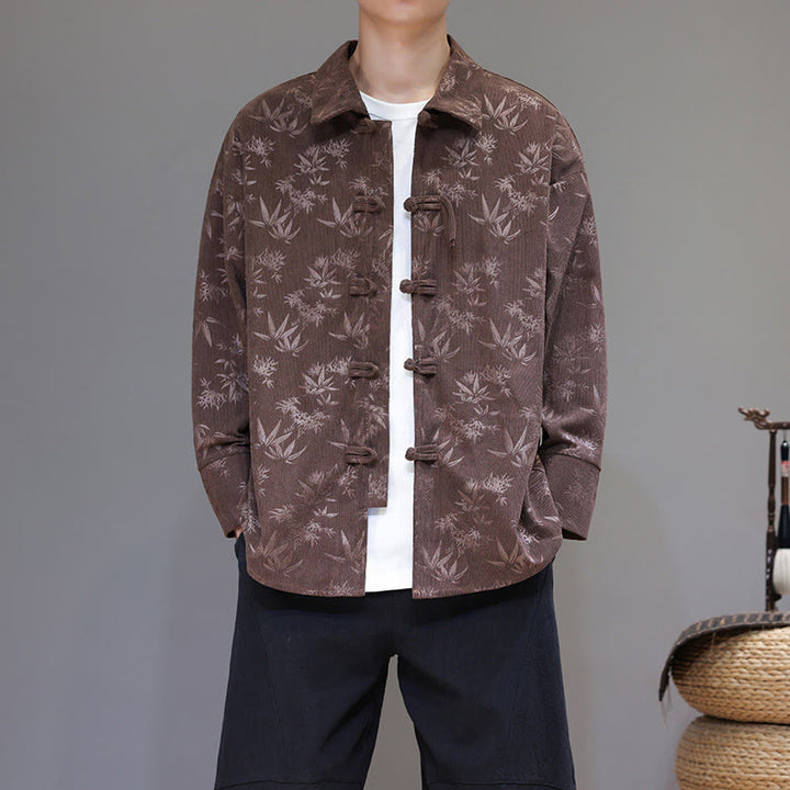 Buddha Stonesジャカードの葉柄カエルボタン長袖メンズコットンタンスーツジャケット - image 26