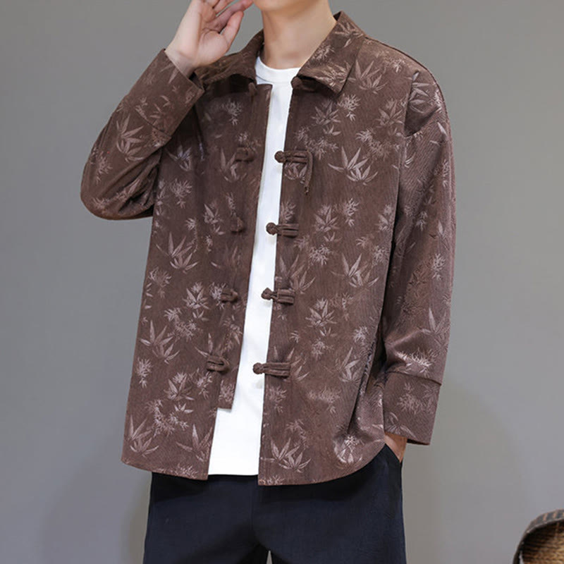 Buddha Stonesジャカードの葉柄カエルボタン長袖メンズコットンタンスーツジャケット - image 30