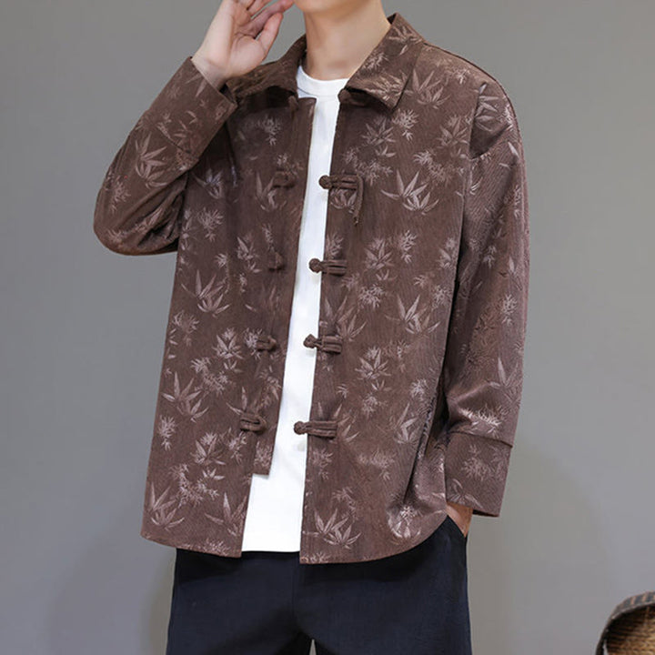 Buddha Stonesジャカードの葉柄カエルボタン長袖メンズコットンタンスーツジャケット - image 30