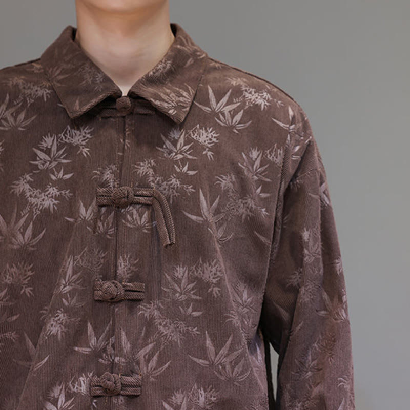 Buddha Stonesジャカードの葉柄カエルボタン長袖メンズコットンタンスーツジャケット - image 35