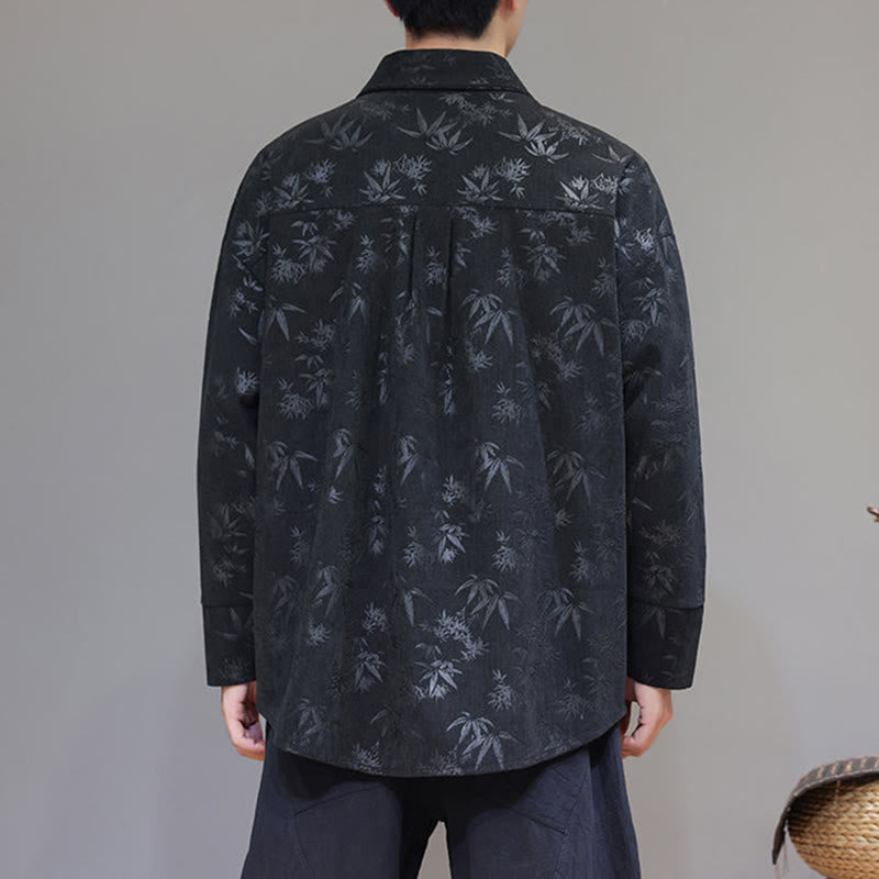 Buddha Stonesジャカードの葉柄カエルボタン長袖メンズコットンタンスーツジャケット - image 3