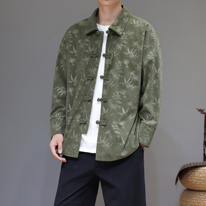 Buddha Stonesジャカードの葉柄カエルボタン長袖メンズコットンタンスーツジャケット - フォレストグリーン - US/UK/AU48、 EU58(5XL) - image 16