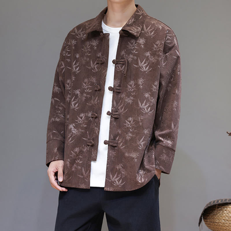 Buddha Stonesジャカードの葉柄カエルボタン長袖メンズコットンタンスーツジャケット - image 29