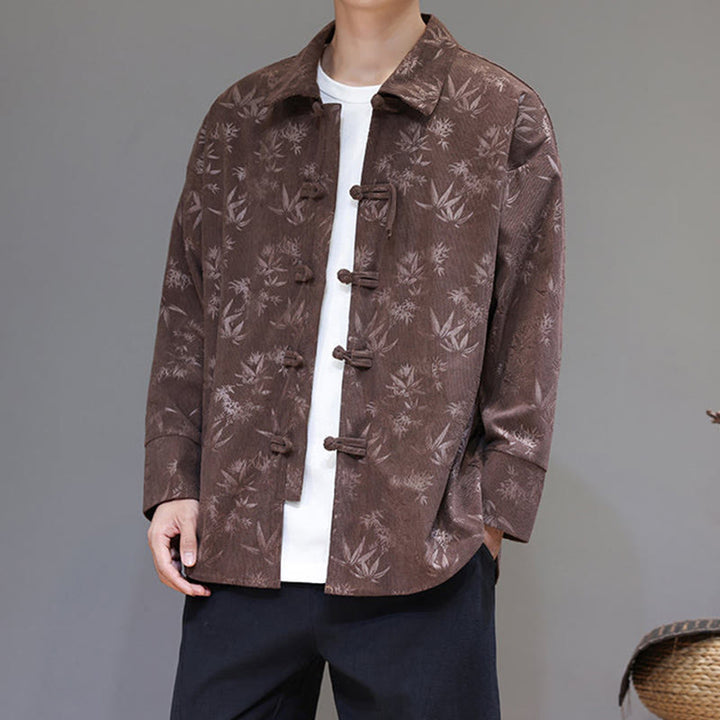Buddha Stonesジャカードの葉柄カエルボタン長袖メンズコットンタンスーツジャケット - image 29