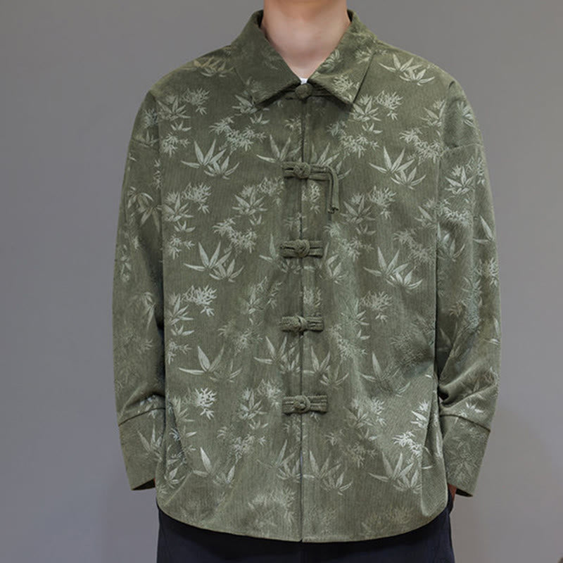 Buddha Stonesジャカードの葉柄カエルボタン長袖メンズコットンタンスーツジャケット - image 22