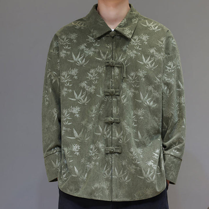 Buddha Stonesジャカードの葉柄カエルボタン長袖メンズコットンタンスーツジャケット - image 22