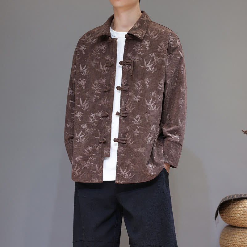 Buddha Stonesジャカードの葉柄カエルボタン長袖メンズコットンタンスーツジャケット - シエナ - US/UK/AU48、 EU58(5XL) - image 25
