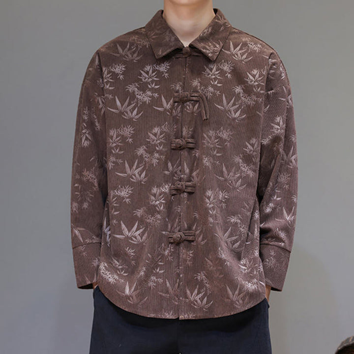 Buddha Stonesジャカードの葉柄カエルボタン長袖メンズコットンタンスーツジャケット - image 31